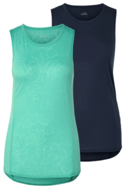 2 Sport-Tops, übereinander angeordnet, navy und türkis